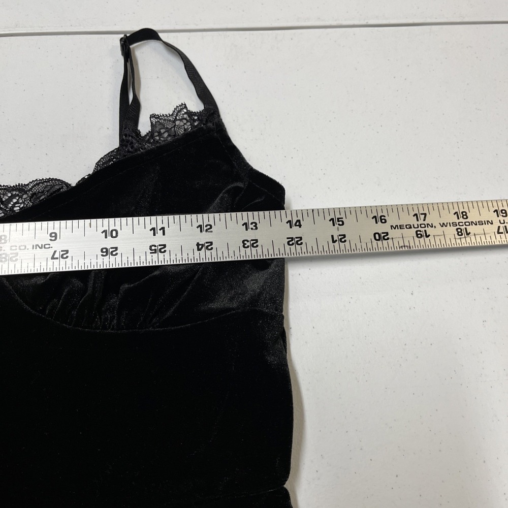 Black Velvet Dress Babydoll Lace Trim Mini Size M Celestial‎ Witchy Whimsigoth - Picture 8 of 11